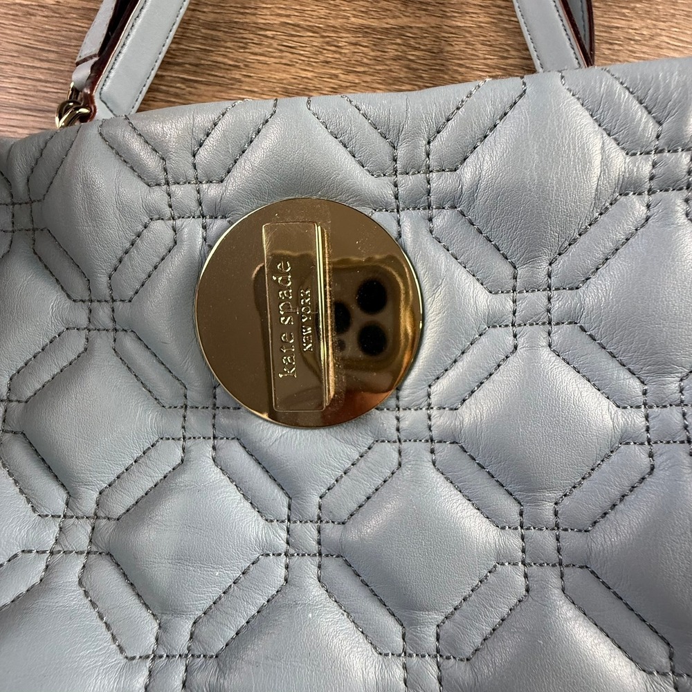 Kate Spade Wedgewood Astor Court Elena Tote Powder Blue Quilted Silver Hardware - Picture 2 of 16